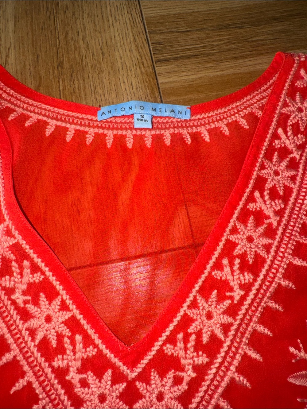 Bright Orange Embroidered V-Neck coverup Top by Antonio Melani - Picture 2 of 9